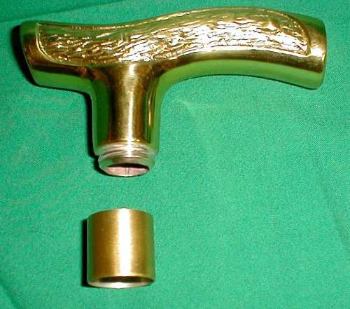 JWL (1) Cane Walking Stick Handle Fritz Style Cast Brass with Outside Connector 2