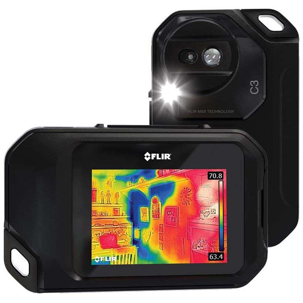 FLIR 72003-0303 C3 Compact Thermal Imaging Inspection Camera System w/Wi-Fi - Black w/Compact Deluxe Gadget Bag + 32GB MicroSD Memory Card and 1 YR CPS Enhanced Protection Pack Essential Bundle 3