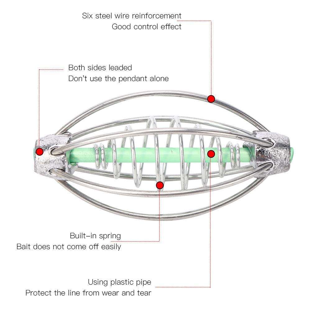 Carp Bait Holder Spring Fishing Feeder,10Pcs Carp Fishing Feeder Stainless Steel Spring Fishing Feeder Bait Cage Holder Tackle Accessory with Pendant Bead(17g) 5
