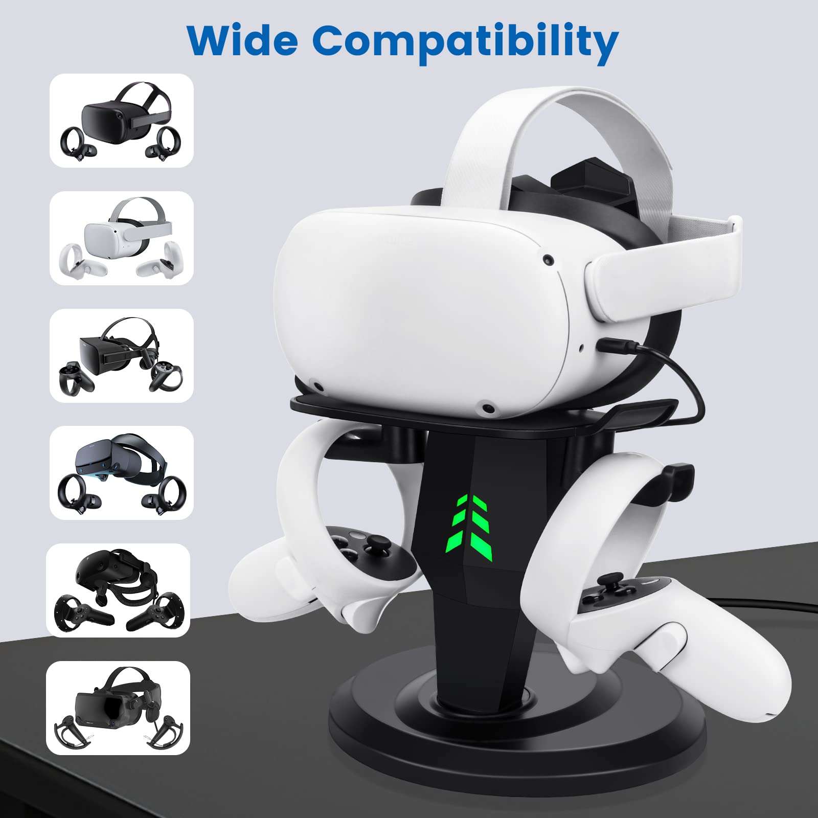 Lampelc Headset Charging Dock, VR Display Stand for Meta/Oculus Quest 2, Controller Grips for Oculus Quest 2, Extended Silicone VR Grips Cover Protector with Battery Opening 5