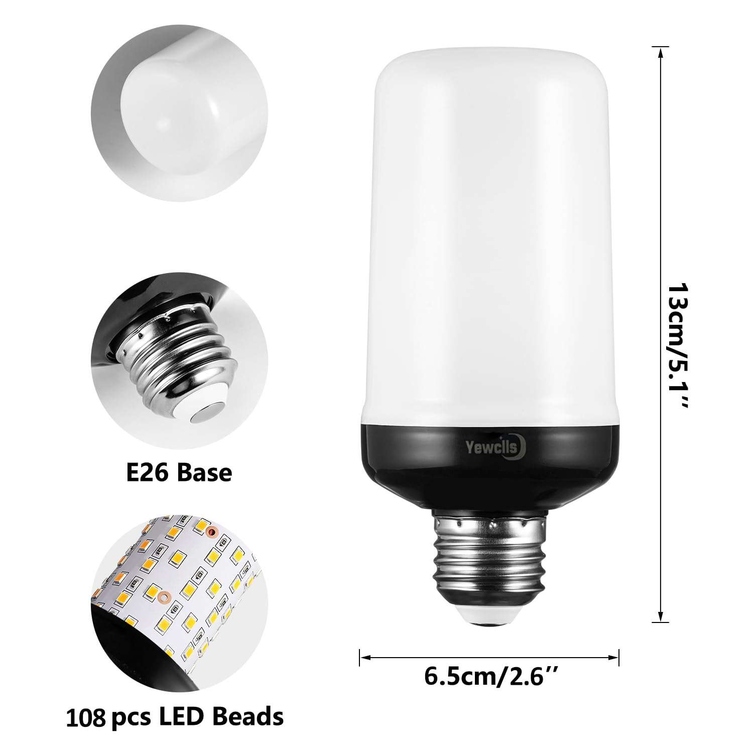 Yewclls Flame Light Bulbs 4 Modes Flickering Light Bulbs E26 Bulb for Halloween Christmas Decorations Party Outdoor Indoor Home Decor (2 Pack) 3