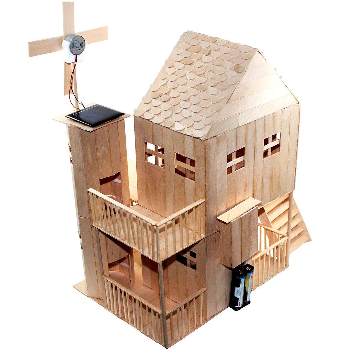 Pica Toys 3D Wooden House with Solar Windmill and Electric Light | Physical Circuit Education Building Model - Pure Real Wood Science Stem Kit | DIY Creative Experiment 3