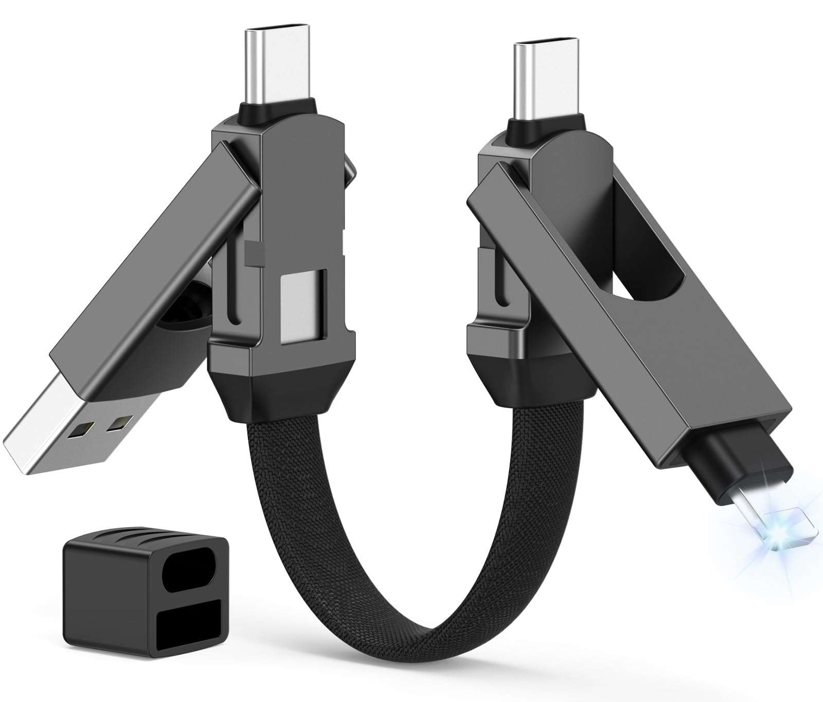 4-in-1 Multi Charging Cable, Zinc Alloy Magnetic Keychain, Fast Charger with Type C/IP Connectors for MacBook/Phones/iPad,60W PD Portable Charger for Gift 1