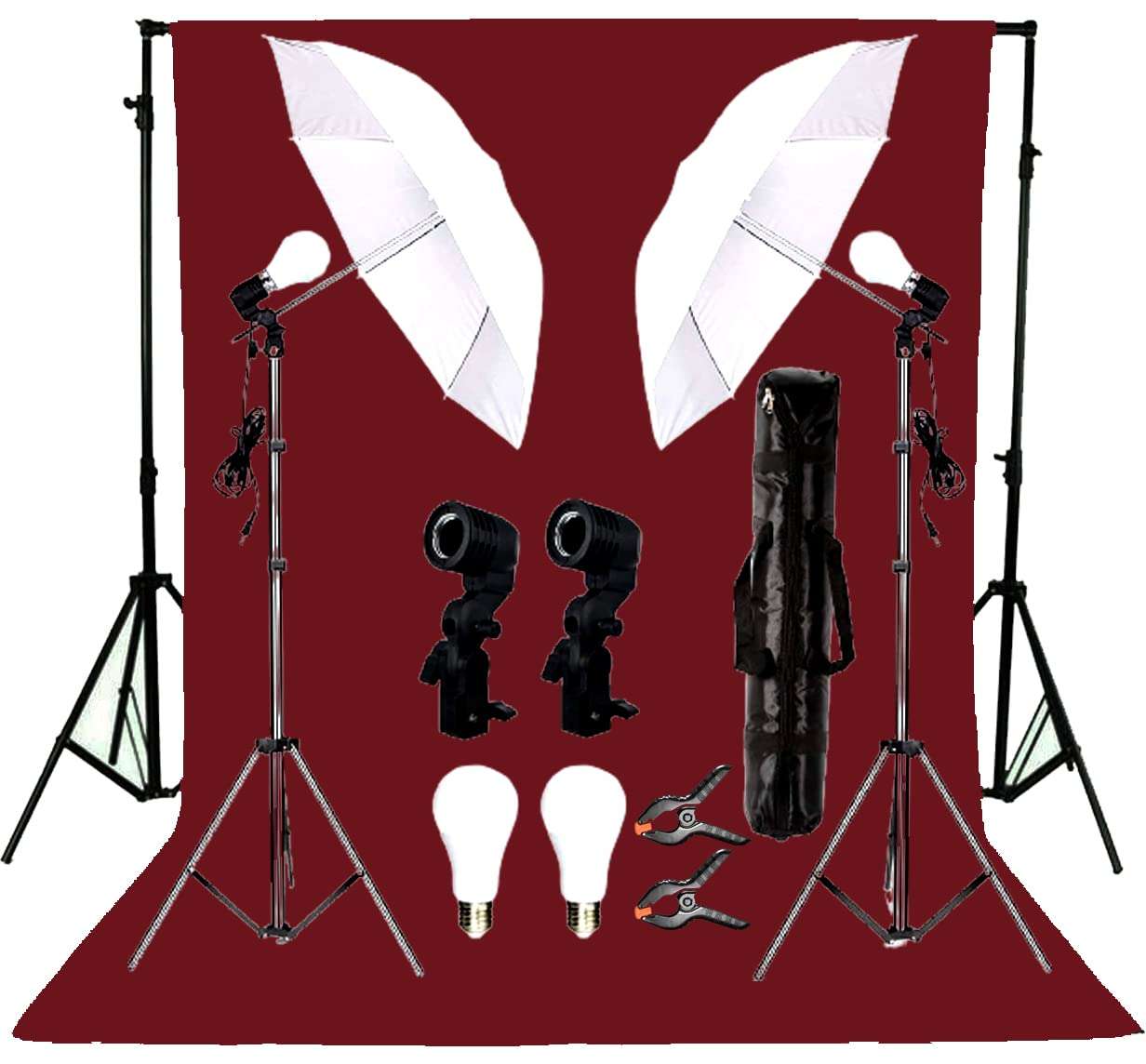 Giftmax Single Holder Umbrella Lighting Kit with Umbrella Studio Light with Backdrop Cloth Screen Photo Background Backdrop Stand Support System (Single Holder Kit + Maroon Screen) 1