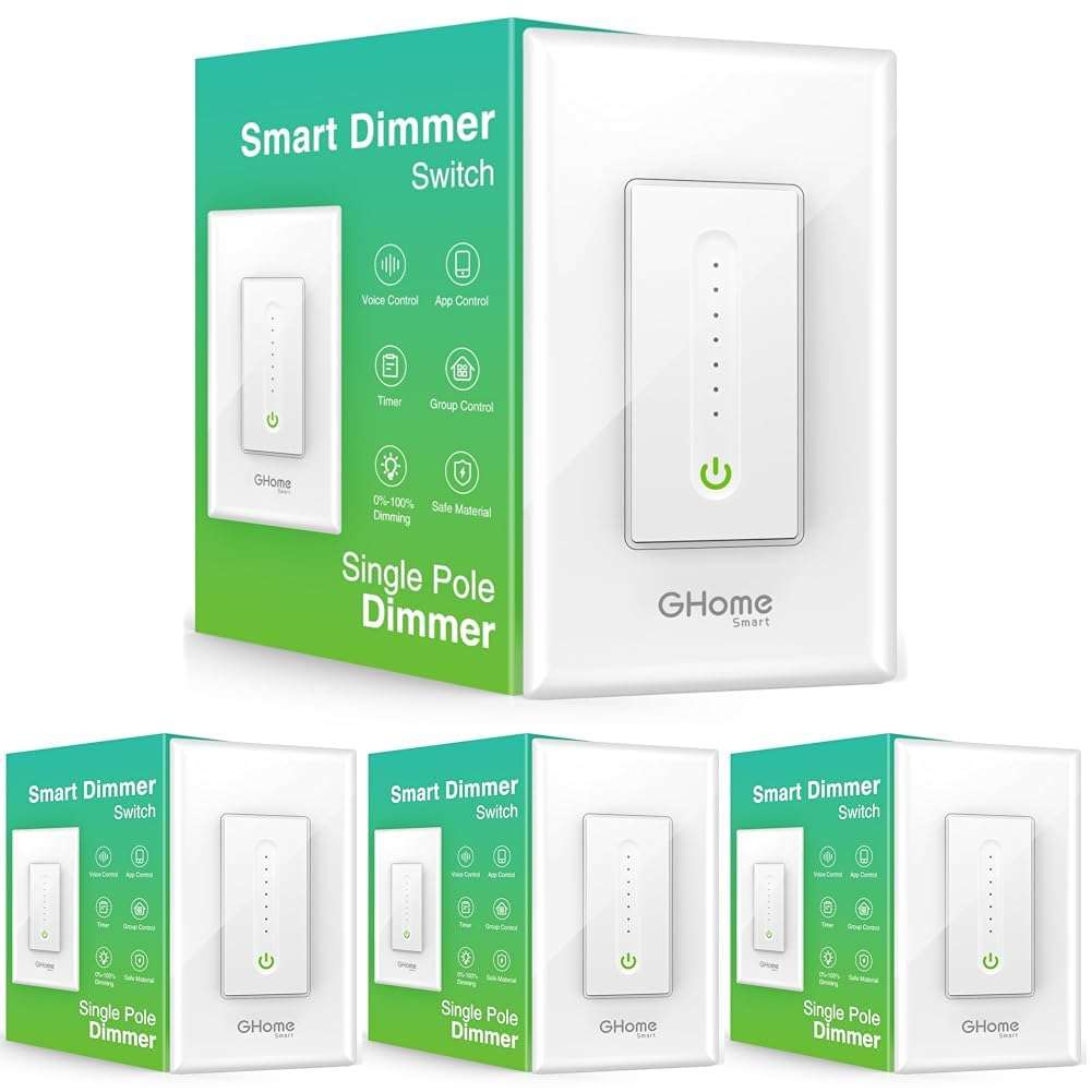 GHome Smart Smart Dimmer Switch Work with Alexa Google Home, Neutral Wire Required 2.4GHz Wi-Fi Switch for Dimming LED CFL INC Light Bulbs, Single Pole, UL Certified, No Hub Required, 1Pack 1