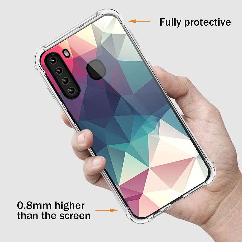 Croazhi Clear Case Compatible with Samsung Galaxy A21 Phone Case Silicone Protective Cover Thin Transparent TPU with Pink Flower Marble Design Waterproof 360 Bumper for Galaxy A21 5