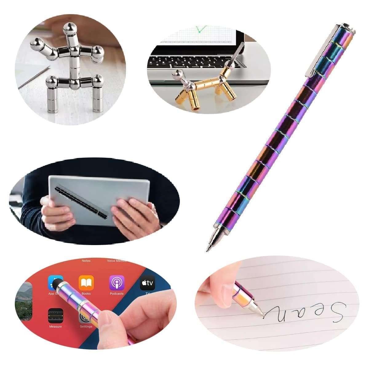 Yorten Fidget Toys Pen, Decompression Magnet Metal Pen, Fidget Pen with 12 Magnetic Rings, Multifunctional Deformable Magnet Writing Pen, Intellectual Learning and Stress Reduction Gifts for Family 5