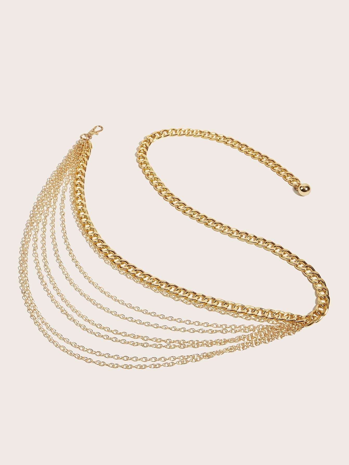 WDIRARA Women's Metal Multilayer Waist Chain Belt Body Belly Chain for Dress Pants Minimalist Layered Gold 70/80 3