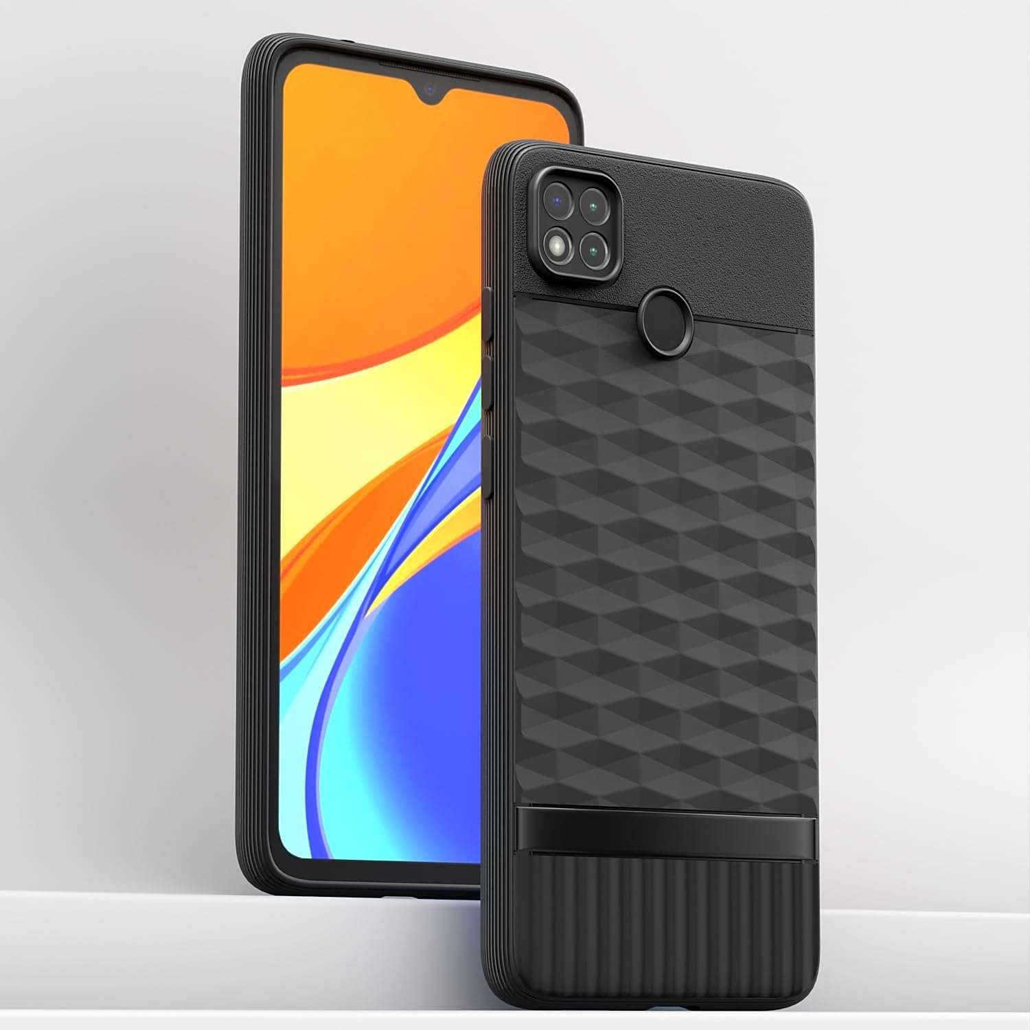 Pikkme Back Cover for Poco C31, Mi Redmi 10A / 10A Sport, Redmi 9 / Redmi 9 Activ / 9C Camera Protection 3D Hexa Cube Design Silicone Protective Bumper Case (Black) 3