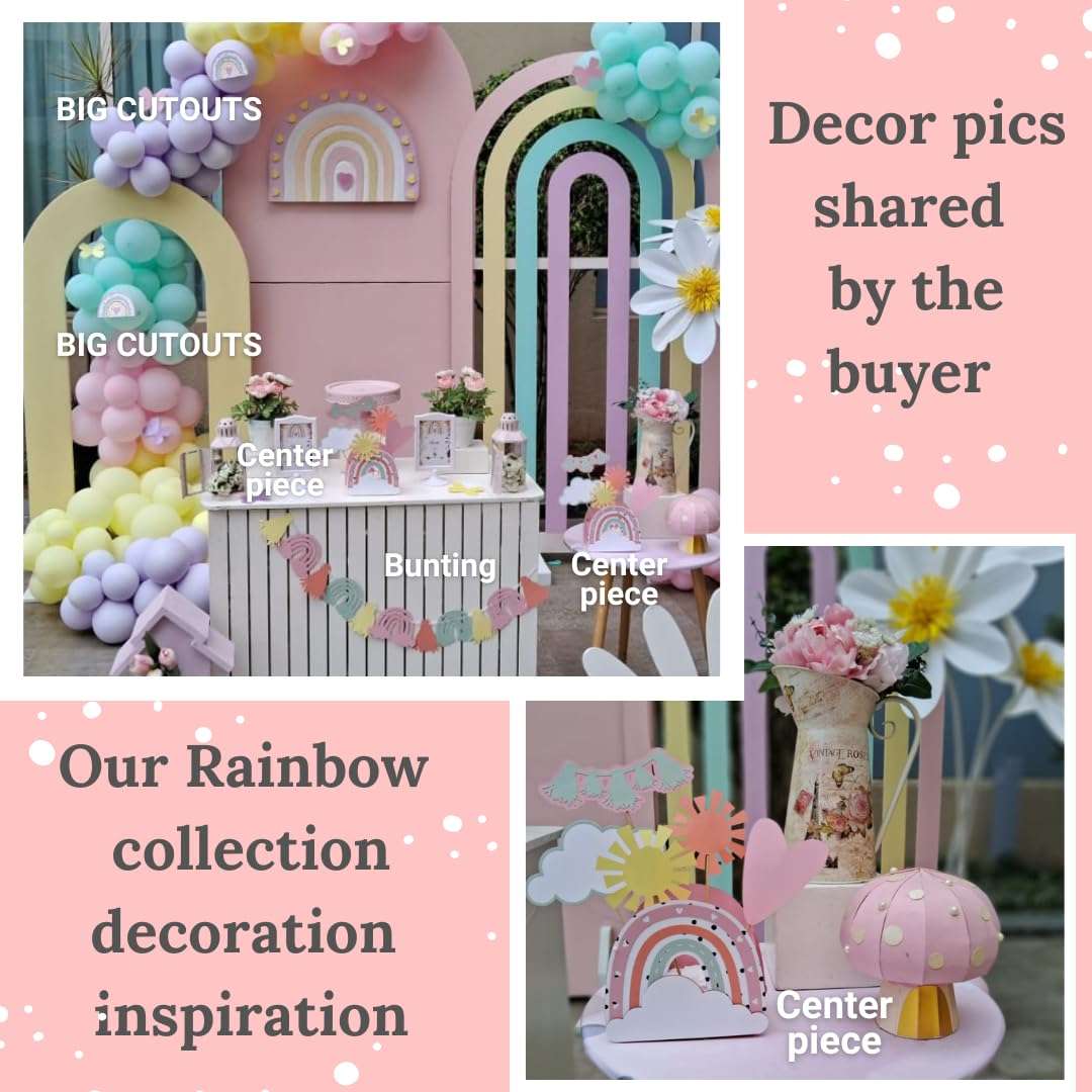 Pinfliers Pastel Birthday Decorations,Rainbow Theme Happy Birthday Decoration Set/Kit, Paper Popcorn Box,Banner/Bunting/Pennant/Flag, Hanging/Swirls,Party Table Centerpiece,Pastel-Multicolor,19 pieces 4