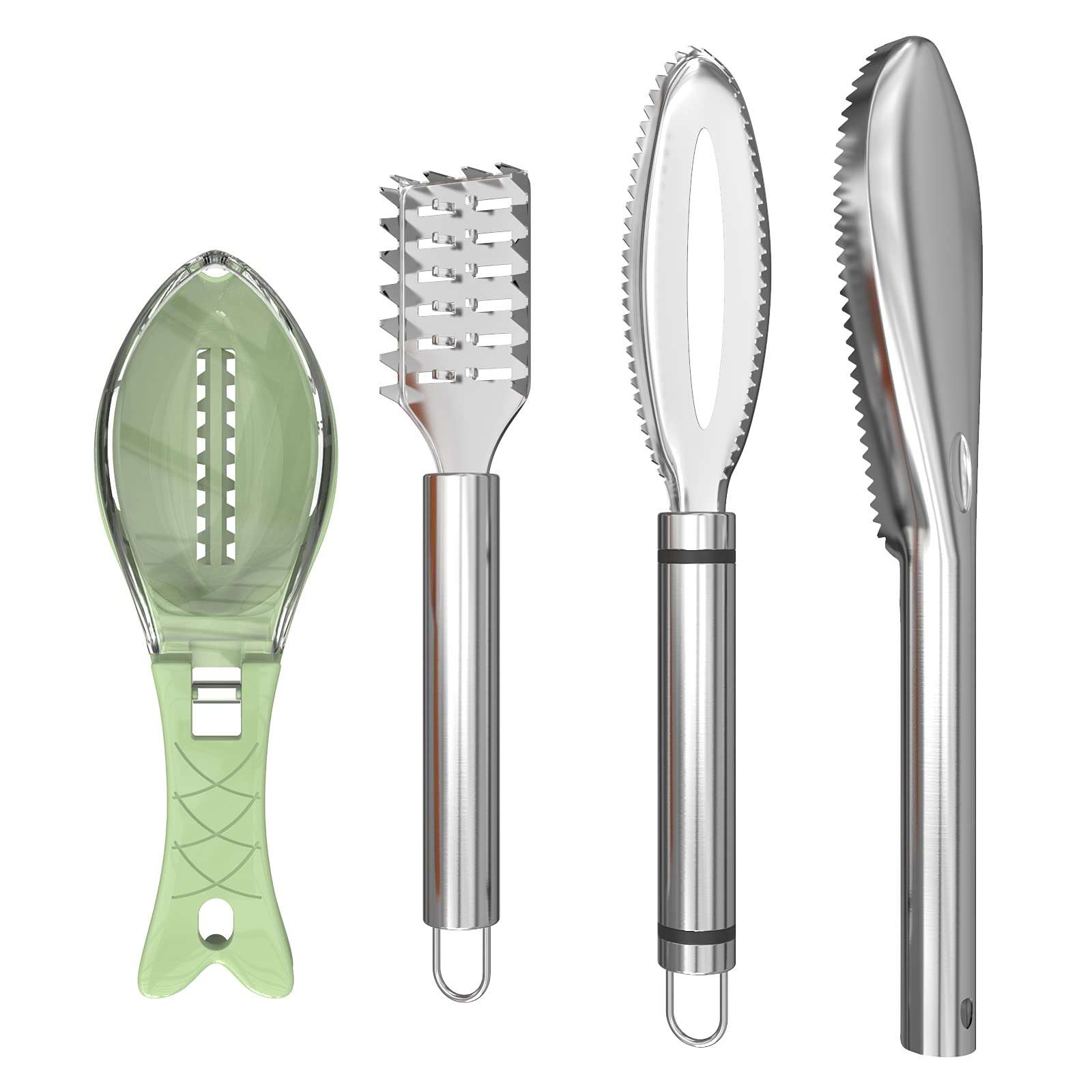 4 Pieces Fish Scale Remover Cleaner Kit Fish Scale Cleaning Tool Fish Skin Grates Stainless Steel Serrated Fish Scale Scraper for Kitchen Fish Cleaning Tools 1