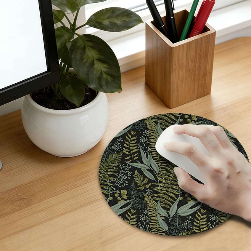 WOOGCHEIR Dark Green Plant Mouse Pad, Vintage Fern Leaves Botanical Cottagecore Mouse Pads for Wireless Mouse Computers Laptop Desk Accessories, Aesthetic Office Supplies,7.9x7.9 Inch 6