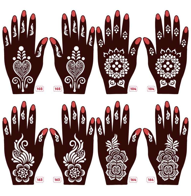 Apcute Set of 8 Piece Mehandi Design Sticker Stencils for Both Hand | Henna Tattoo | Quick and Easy to use, for Girls, Kids, Women - Design-Set8-A-103-104-163-164 3