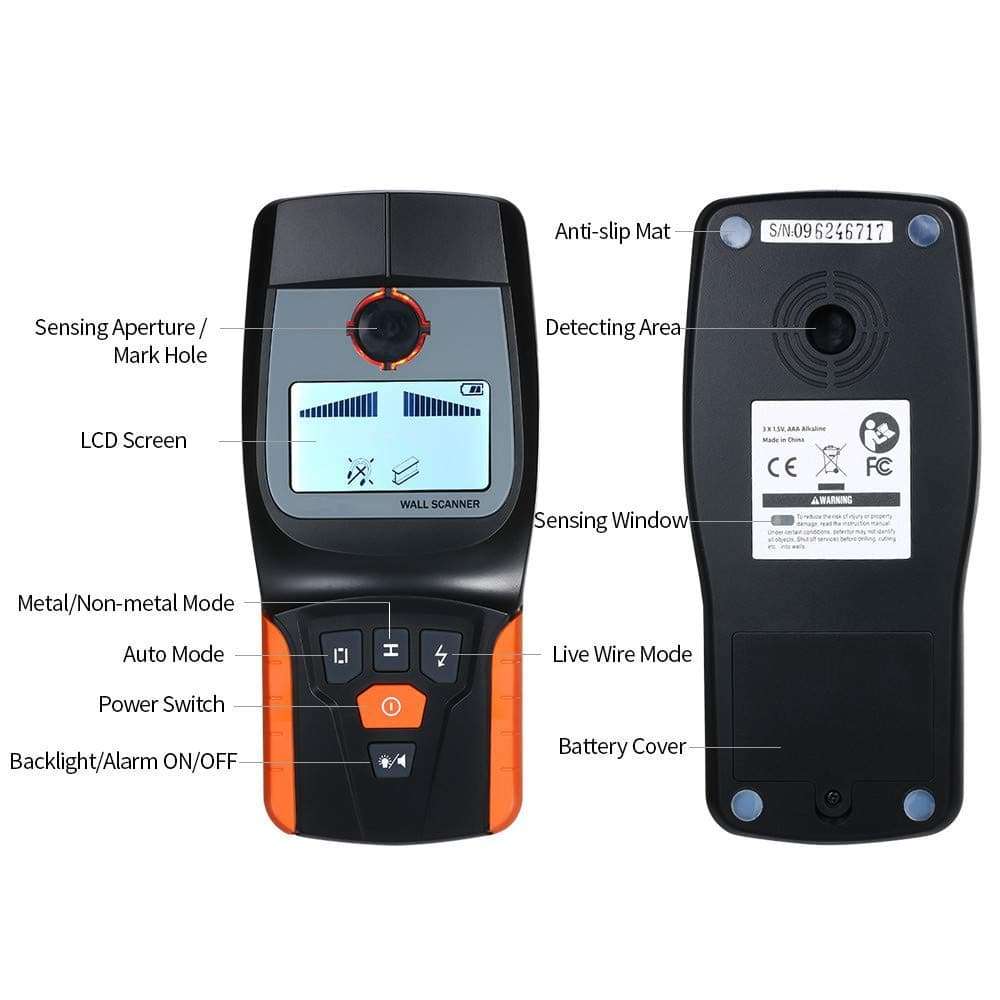 U5GAAALPPQ9 Stud Finder Sensor Wall Scanner 4 in 1 Multifunctional Electronic Wall Center Sensor Detector with Sound Warning for Wood Live AC Wires Metal Studs Detection 3