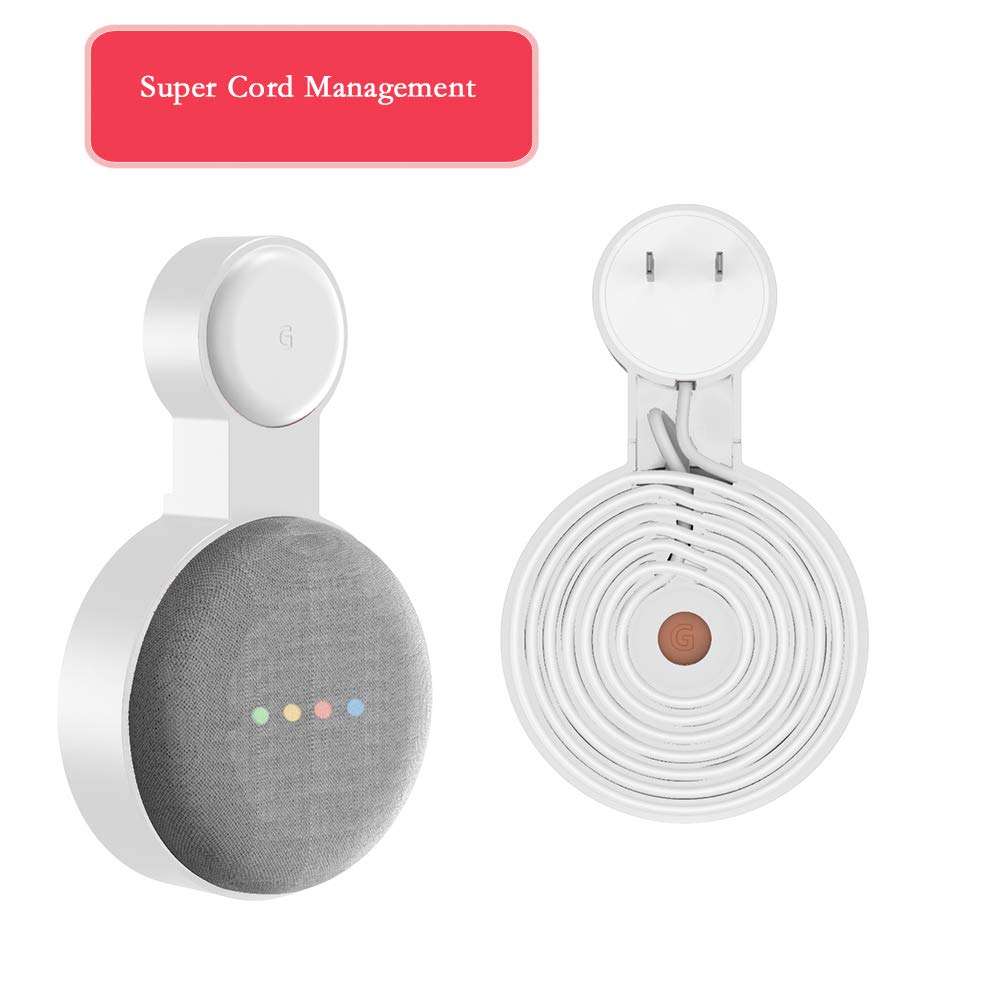 Outlet Wall Mount Holder for Google Nest Mini(2nd Gen)-Space Saving AC Outlet Mount Prefect Cord Management for Google Nest Mini Voice Assistan- 1Pack，White 4