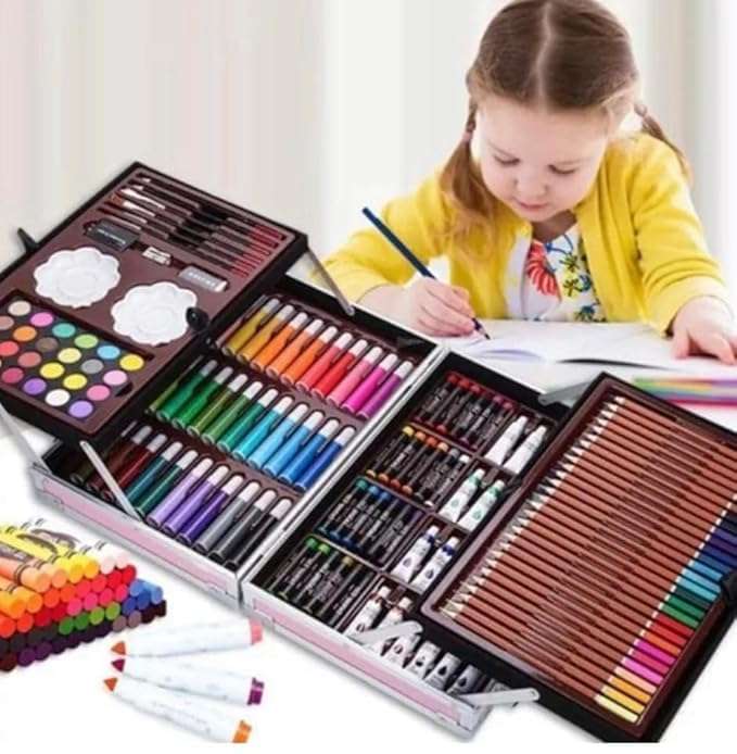 NIRLABH Art Set Gift 145Pcs With Portable Aluminum Case Box Professional Artists Drawing Painting Kit For Kids Including Colored Pencils Watercolor Paints Oil Pastels (UNICORN-PINK) 5