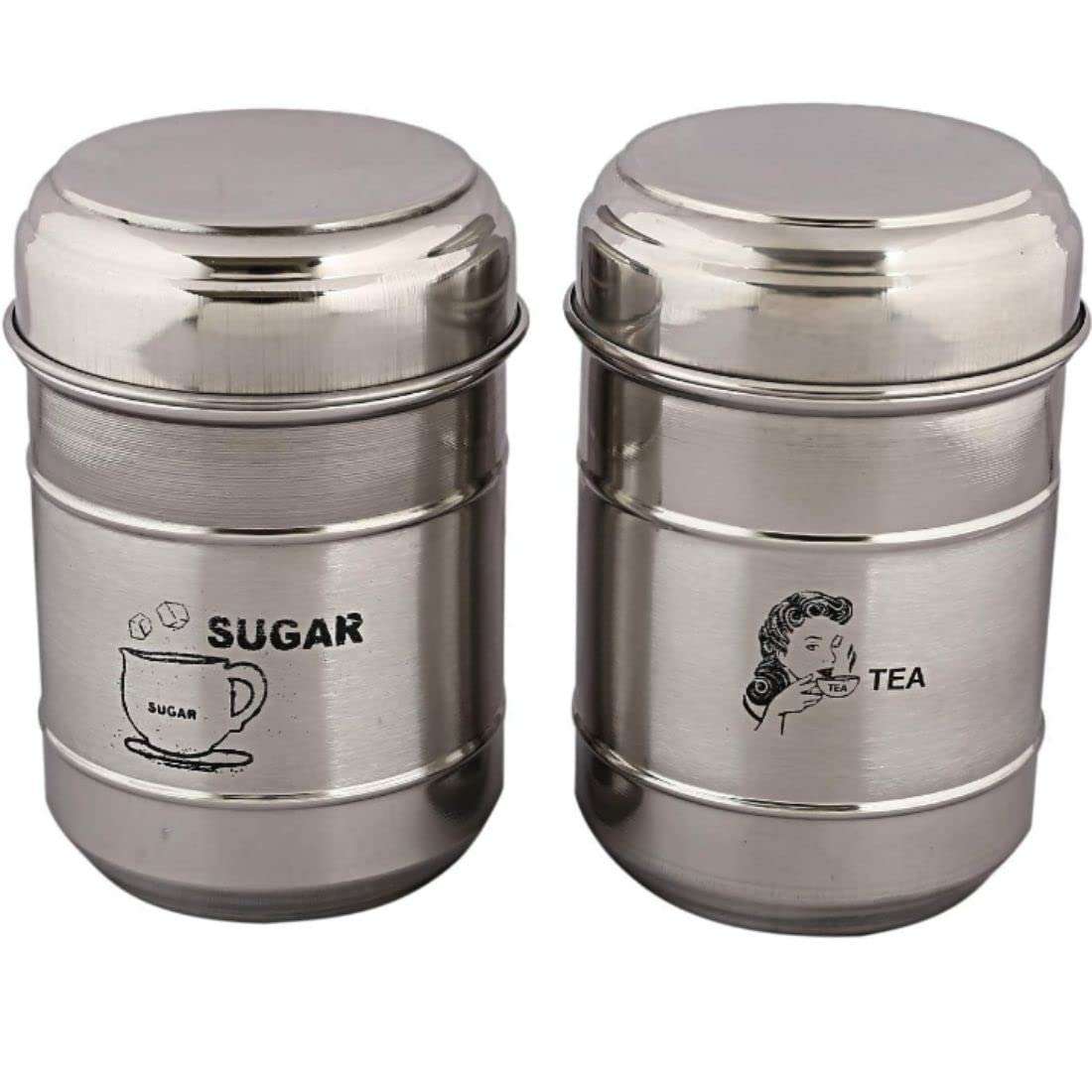 Stainless Steel Jar | Container | Canister set for Tea & Sugar | Tea Sugar Containers Set of 2 | Silver | (Classic 2 Pc Set) 1