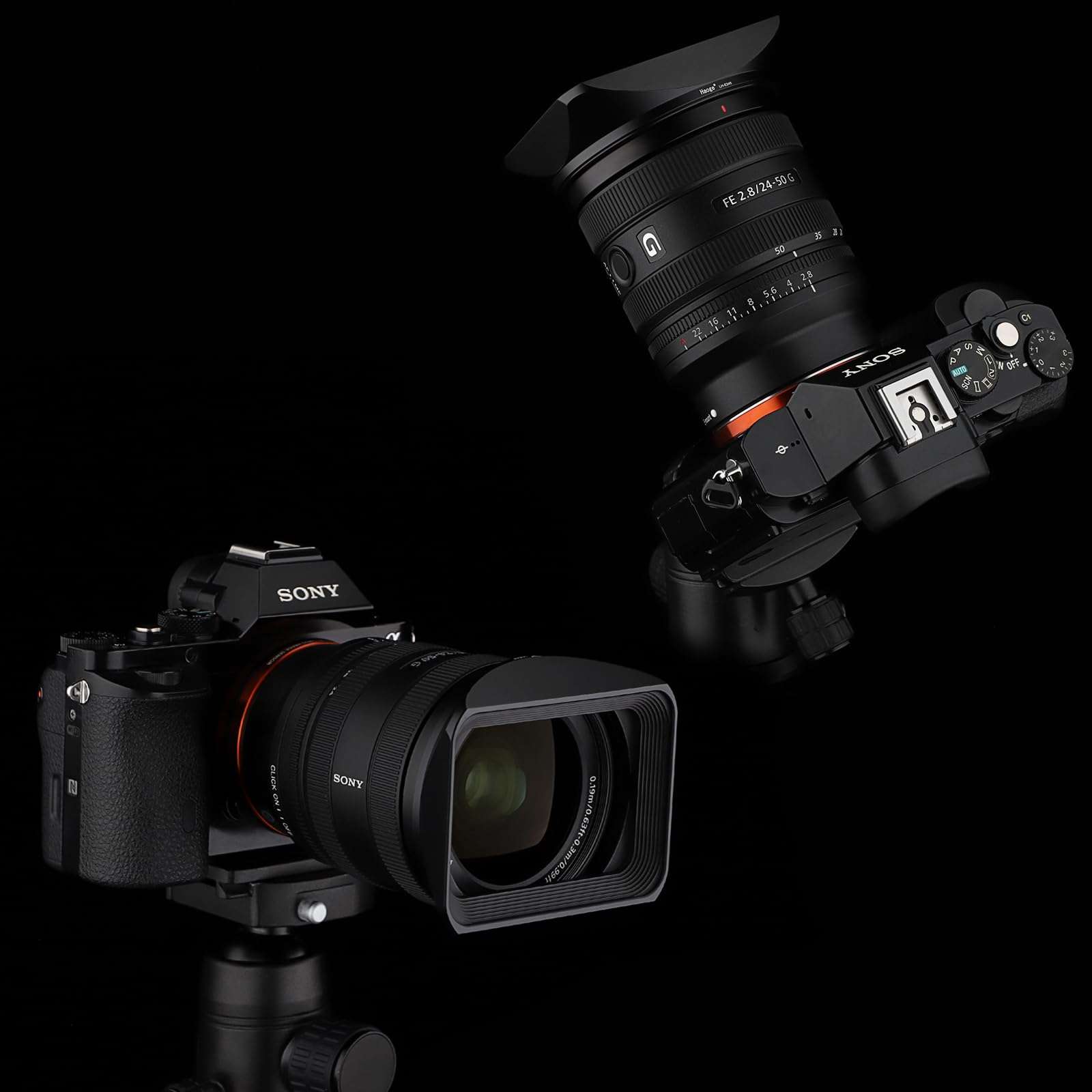 Haoge LH-E245 Metal Square Lens Hood for Sony FE 24-50mm F2.8 G Lens Bayonet Shade with Cap on Sony A7CR a7cii A7R4 6