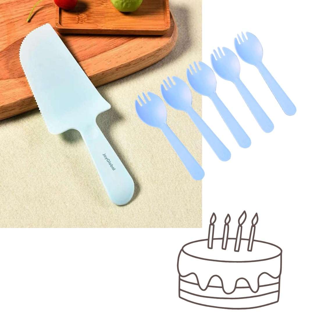 Wanna Party Pack of 21 Birthday Knife for Cake Cutting,Reusable Forks & Plates Set for Birthdays, Picnics, Anniversary, Christmas & House Parties-Blue 5