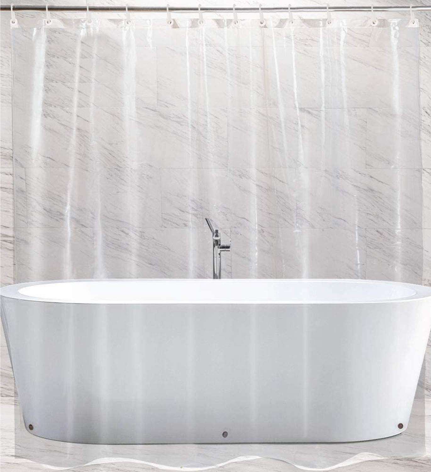 Fabfurn™ Set of 2 Transparent (0.15 mm) PVC Shower Curtains, AC Curtain with Hooks - 9 Feet 1