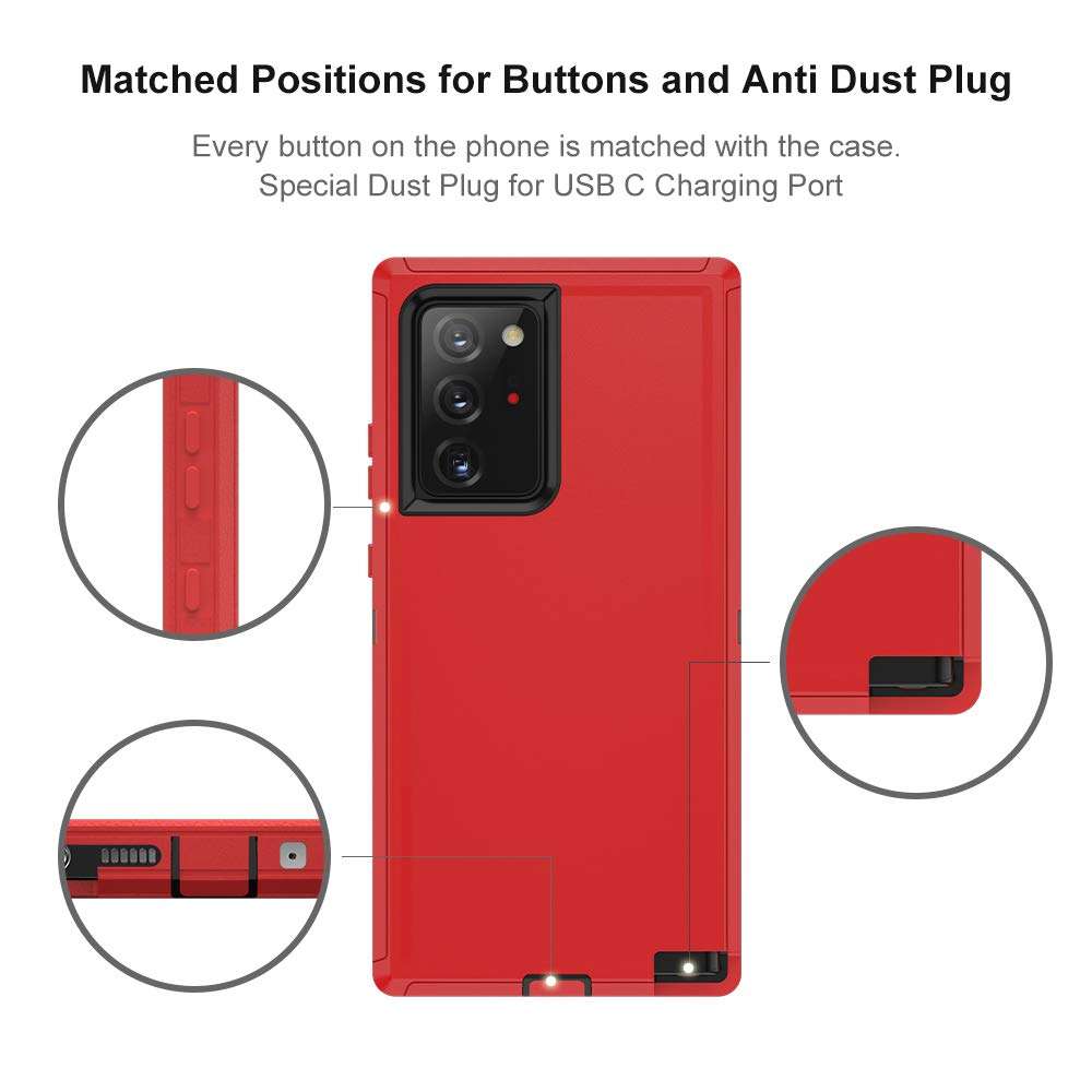Jiunai Samsung Note 20 Ultra Case, Strong Protective Outdoor Hybrid Rugged Heavy Duty Tough Sports Shockproof Bumper Rubber Cover Matte Phone Case for Samsung Galaxy Note 20 Ultra 5G 6.9''Red 5