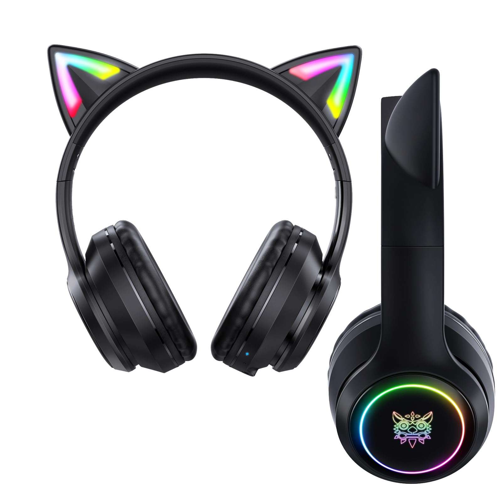 TaChaLa Black Girls Light Up Cat Bluetooth Headphones for Kids Little Girl Kid Kitty Headphones for Girls Toddler Headphone Cat Ears Kids Earphones Wireless for Tablet Toddlers 1