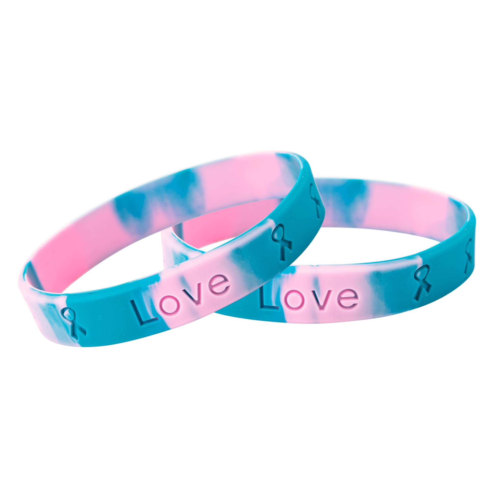 Fundraising For A Cause Pack of 50 Adult Pink & Teal Silicone Bracelets in a Bag (50 Bracelets)