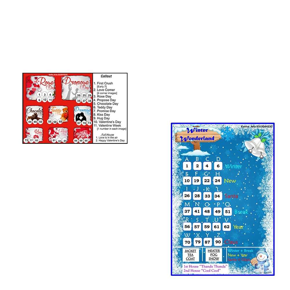 Kanha Arts Winter Wonderland Tambola & Valentine's Tambola Durable Hard Card Sheet Material for Interactive Learning & Play 1