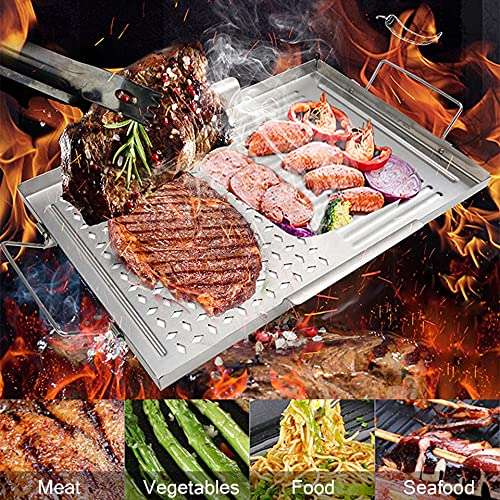 NEWCES Stainless Steel Grill Pan Non-Stick BBQ Pan Square Barbecue Plate Outdoor Picnic Cooking Tools Barbecue Utensils 5