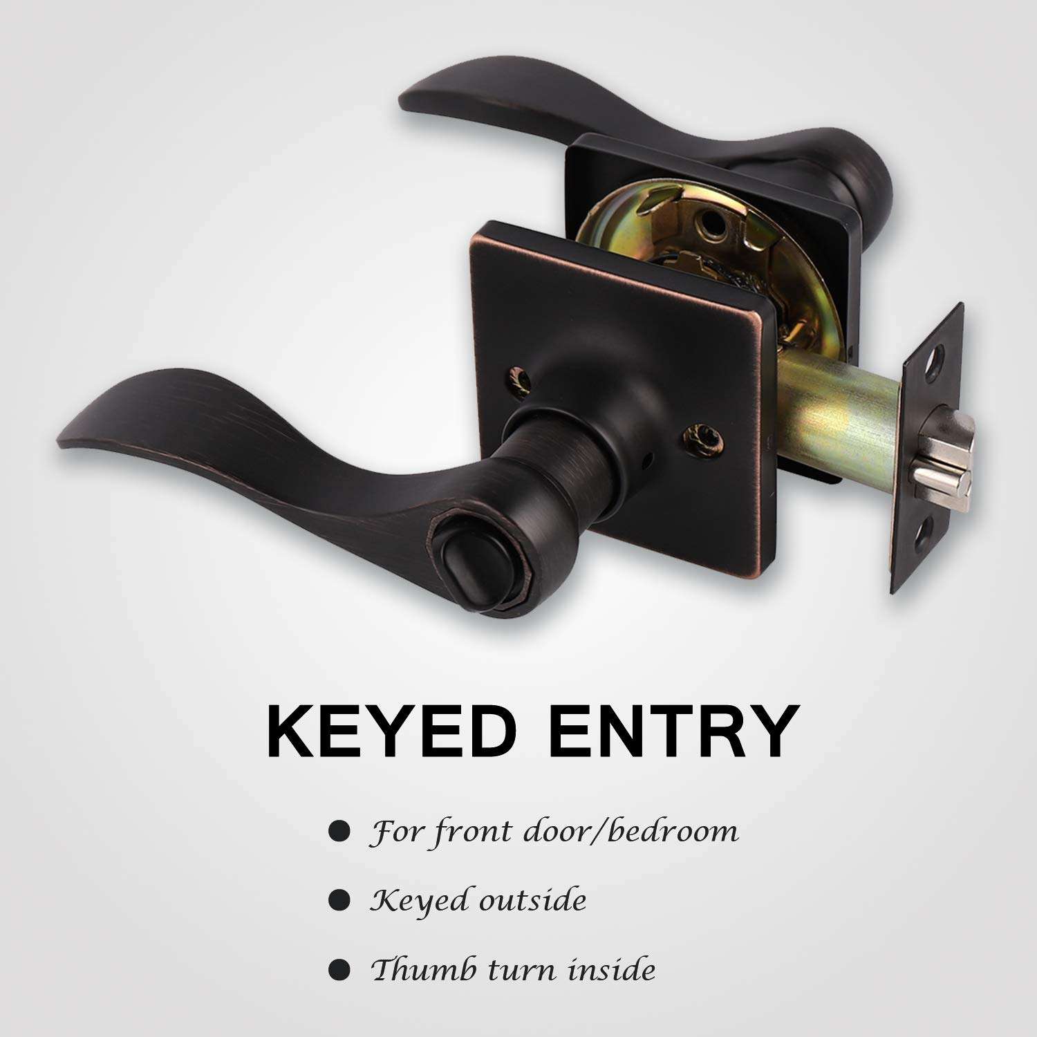 KNOBWELL 1 Pack Bronze Front Door Handle with Lock, Commercial Door Handle Sets, Inside/Outside Door Handle with Key, Reversible for Left and Right 3