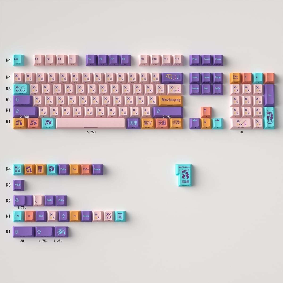 Zioyihan Shine Through Keycaps - Side Print Keycaps, PBT Keycap Set, 131 Keys Unicorn Style Custom Keycaps, Cherry Profile Keyboard Keycaps for ANSI/ISO Layout Keyboard Keycaps 60 Percent 3