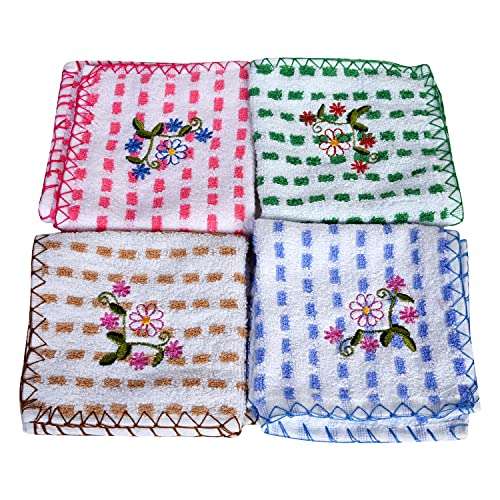 Pocket Wonder Multipurpose Embroidery 4 Colour Towel Perfect for Daily Use Hand Face Towel and Cleaning 11 * 11 INCH (12 Piece) 1