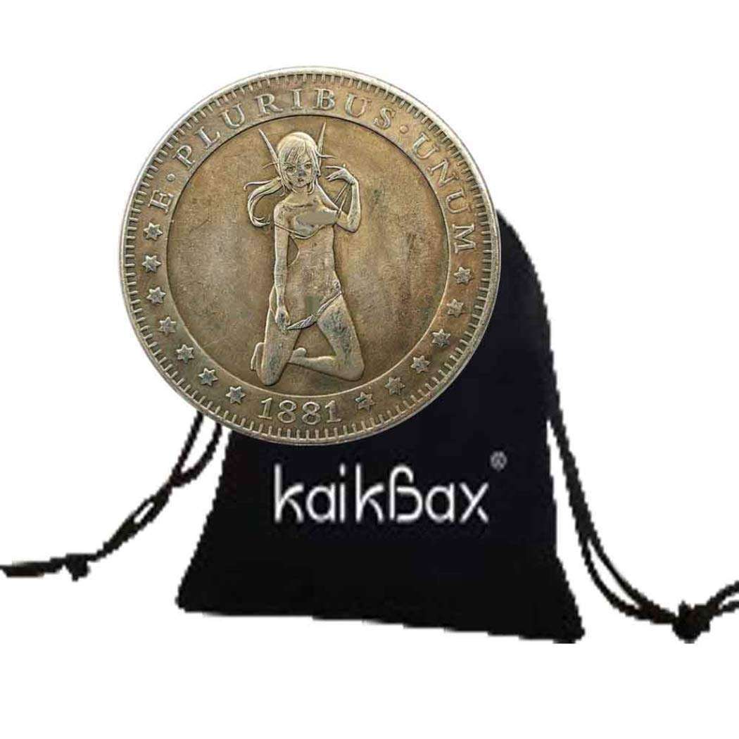 MarshLing 1881 Head Down Girl Old Coin -Handmade US Old Coins Collecting+KaiKBax Bag-Uncirculated Morgan Dollars Coin for Dad/Boyfriends/Husband Gift Forever 5