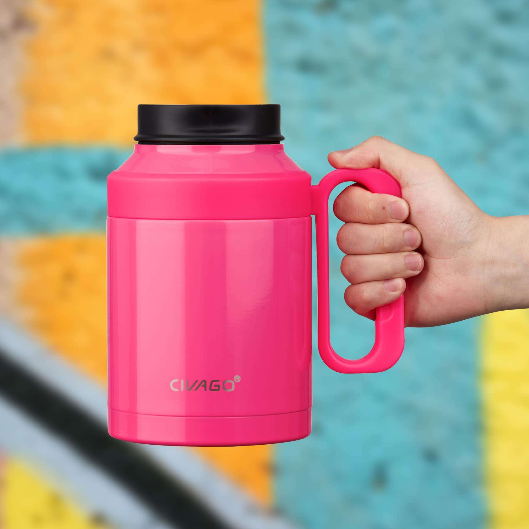 CIVAGO 50 oz Insulated Tumbler Mug with Lid and Straw, Vacuum Travel Coffee Mug with Handle, Double Wall Stainless Steel Water Cup Bottle, Black Glitter 6