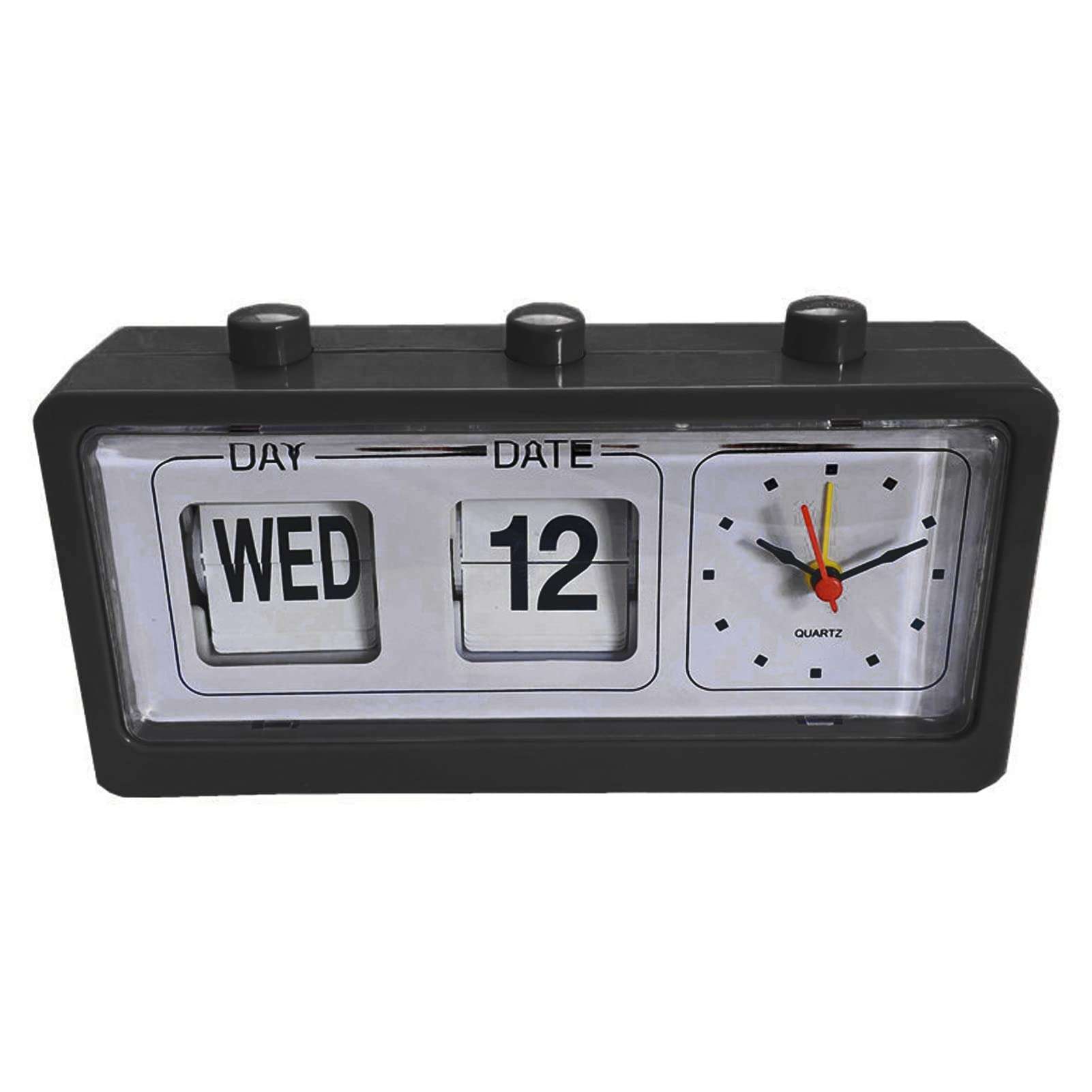 Fdit Manual Jump Calendar Alarm Clock, Manual Calendar Clock Table Stable for Office (Black) 1