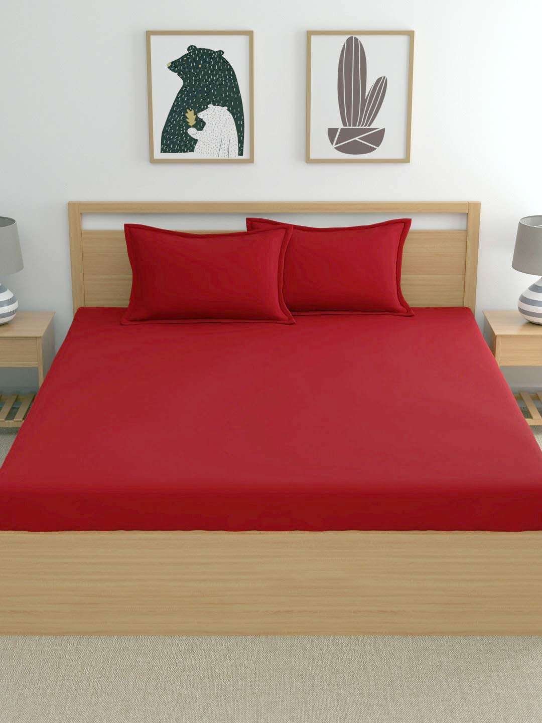 BEVI-Home Microfiber 144 TC Solid Double Bedsheet with Pillow Cover Size (90x90) and Pillow Cover Size (18x28). (Double, Red) 2