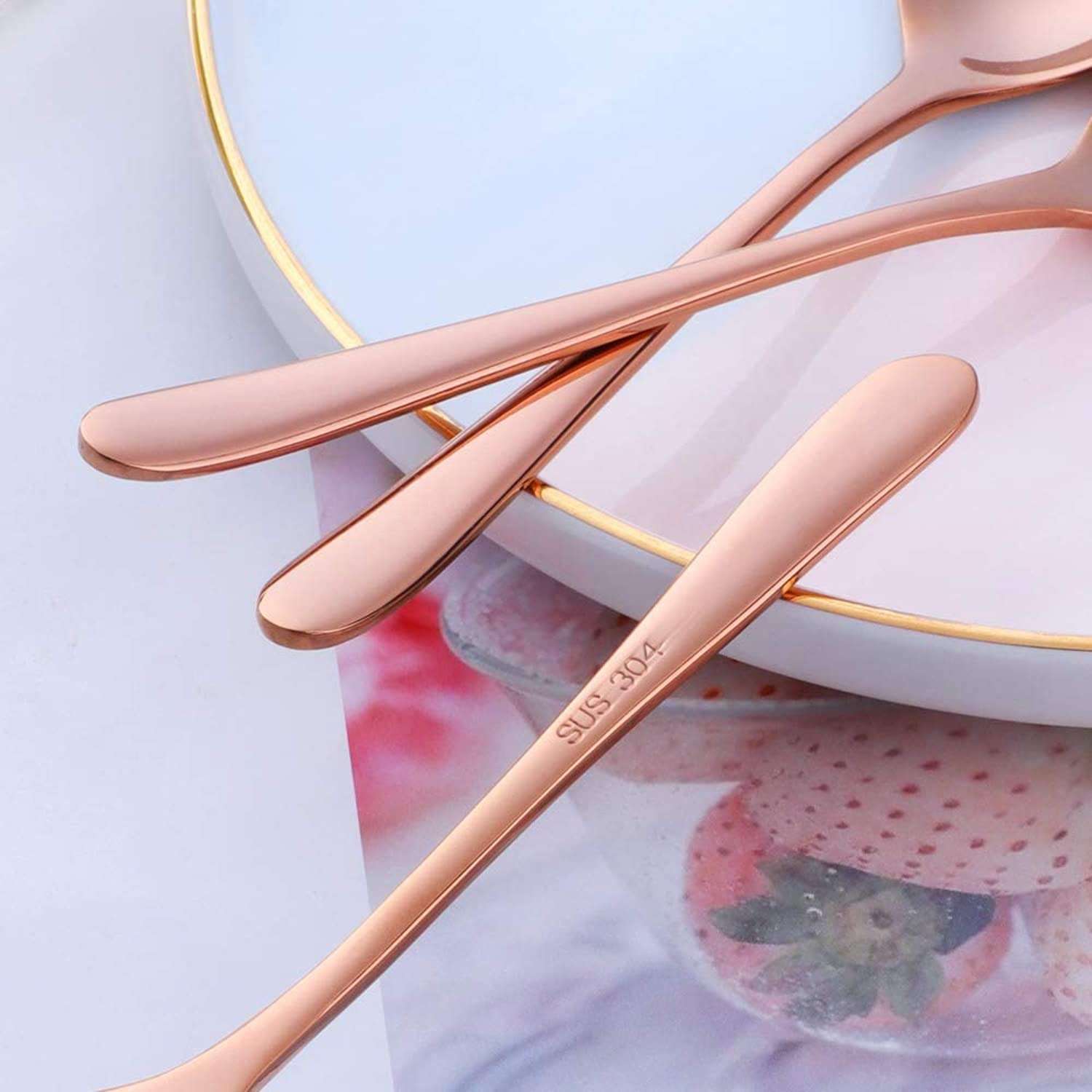 pepplo® Rose Gold Soup Spoons, Stainless Steel Round Spoons with Rose Gold Titanium Plating, Rose Gold Dinner Spoon Table Spoon, Spoons Silverware Dishwasher Safe (Set of 6) 6