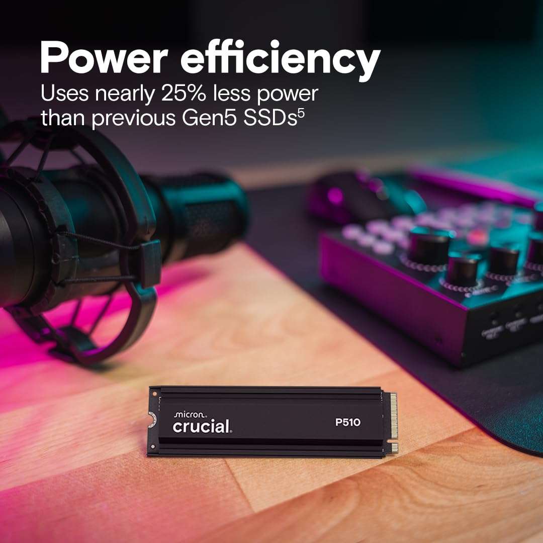 Crucial P510 PCIe Gen5 NVMe 1TB SSD with Heatsink, Up to 11,000MB/s, TLC NAND, Laptop & Desktop (PC) Compatible, for Gamers & Creatives, Solid State Drive – CT1000P510SSD5-01 6