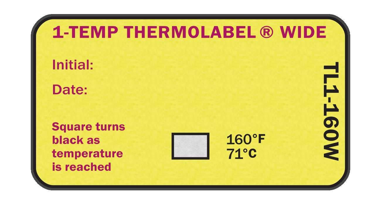 1-Temp Thermolabel Wide 160°F/71°C Temperature Label for Dishwashers Pack of 16 Labels 1