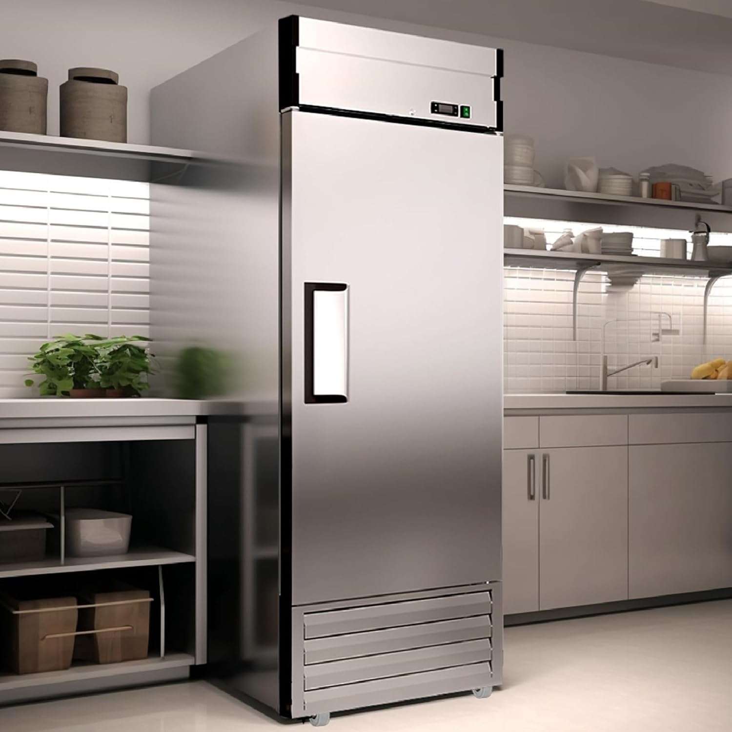 KEIKI 23 Cu. Ft Dynamic Cooling 27" Stainless Steel Reach-in Commercial Refrigerator Digital Thermostat W/LED Lighting 3 Shelves, OmniSmart Temperature Control, 72" H, Silver Grey 1