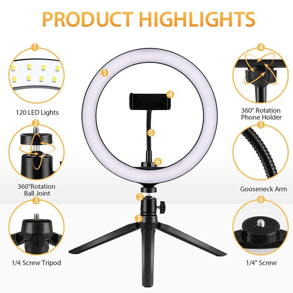 angel3292 6/10 Inch LED Ring Light,Ring Light Tripod Photo Video LED Lighting Desktop Adjustable LED Ring Light Camera Phone Live Studio Fill Lamp 1# 3