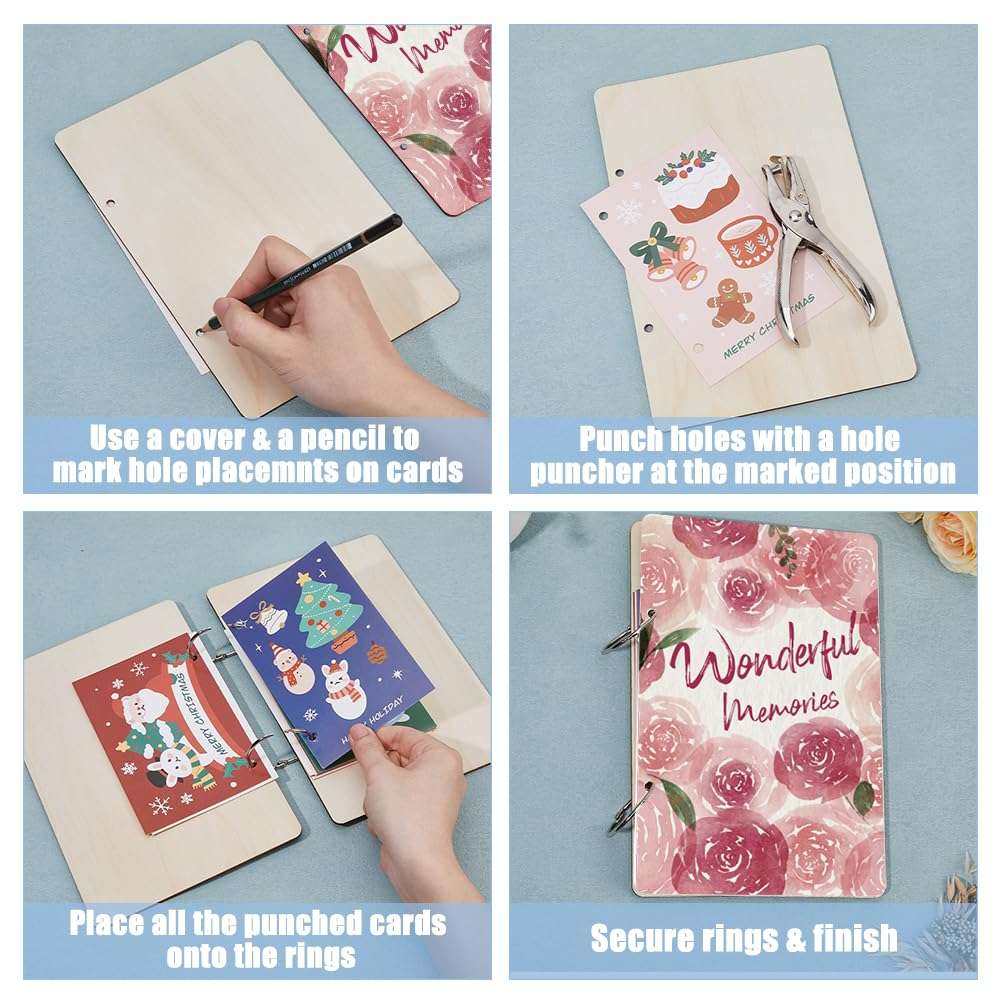 SUPERDANT Wonderful Memories Greeting Card Organizer Planning Book Binder Card Keeper Watercolor Roses Birthday Cards Holder Wooden Keeper Binder Photo Album Cover Keepsake Birthday Wedding Gift 5