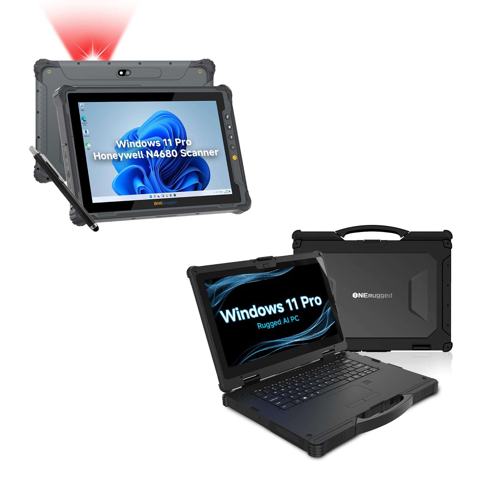 ONERugged Rugged Tablet with Barcode Scanner M10J and Heavy Duty Notebook N14M, Industrial Work PC for WMS, Retail 1