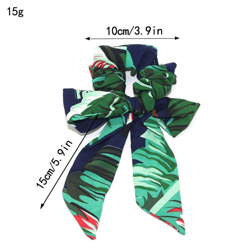 Tropical Travel Style Scrunchy Hair Rope Ties,Ribbon Bow Scrunchies Elastics Hair Bands,Soft Scarf Hair Ties Bowknot Ponytail Holder for Women Girls (Printed Scrunchies -5PCS-A) 3