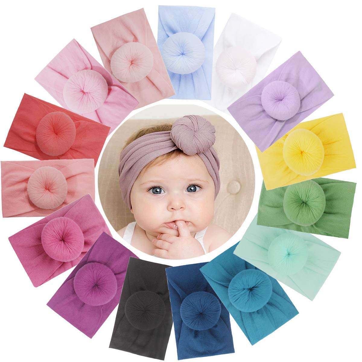 WHISKET Elastic Stretchy Elastic Soft Nylon Bowknot Bow Headbands Hairband Bows Knot Turban Headwraps Hair Bows Accessories for Kids Toddler Infant Newborn Baby Girl [ BAND] (2)