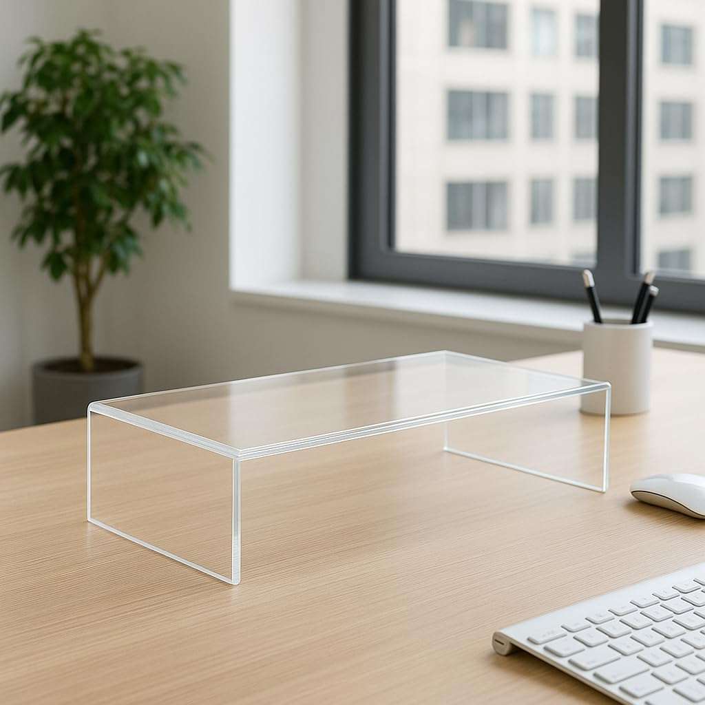 Azar 515360 Acrylic Monitor Stand Riser – Made in USA Laptop stand and Monitor Riser Acrylic Monitor Stand Riser Clear Laptop Stand for Desk Ergonomic Display Riser, Clear (21-Inch) 4