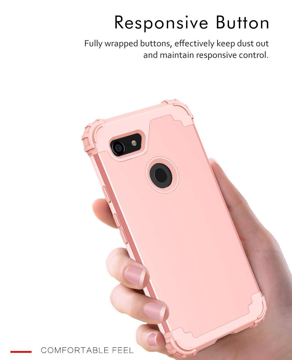 Casetego Compatible with Google Pixel 3 XL Case,Three Layer Heavy Duty Hybrid Sturdy Shockproof Protective Cover Case for Google Pixel 3 XL,Rose Gold 5