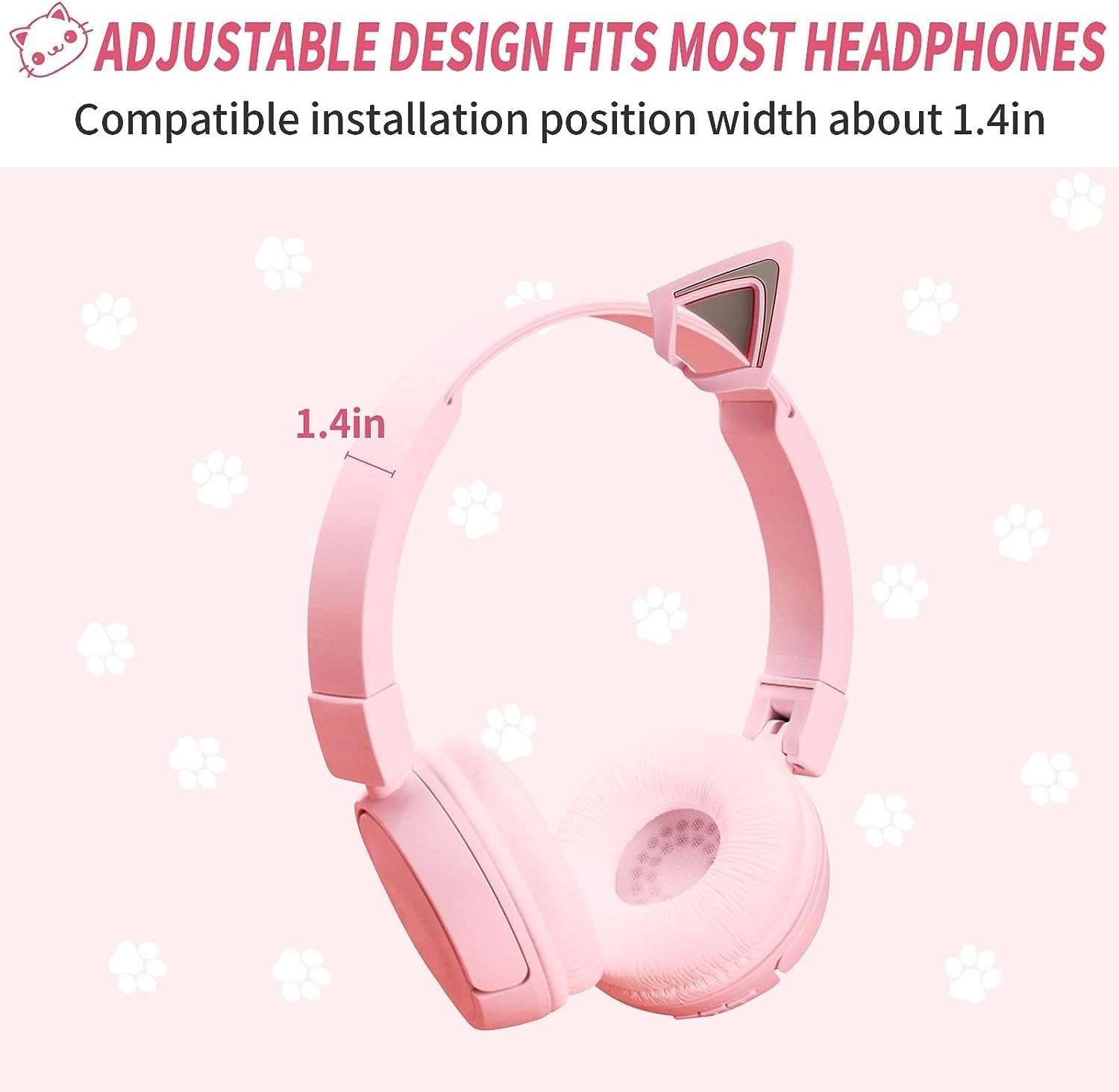 WeThinkeer Cat Ears for Headphones, Pink Cute Headset Cat Ears with Adjustable Straps, Fits Various Headphones, for Gamers, Streamers, and Cosplayers 5