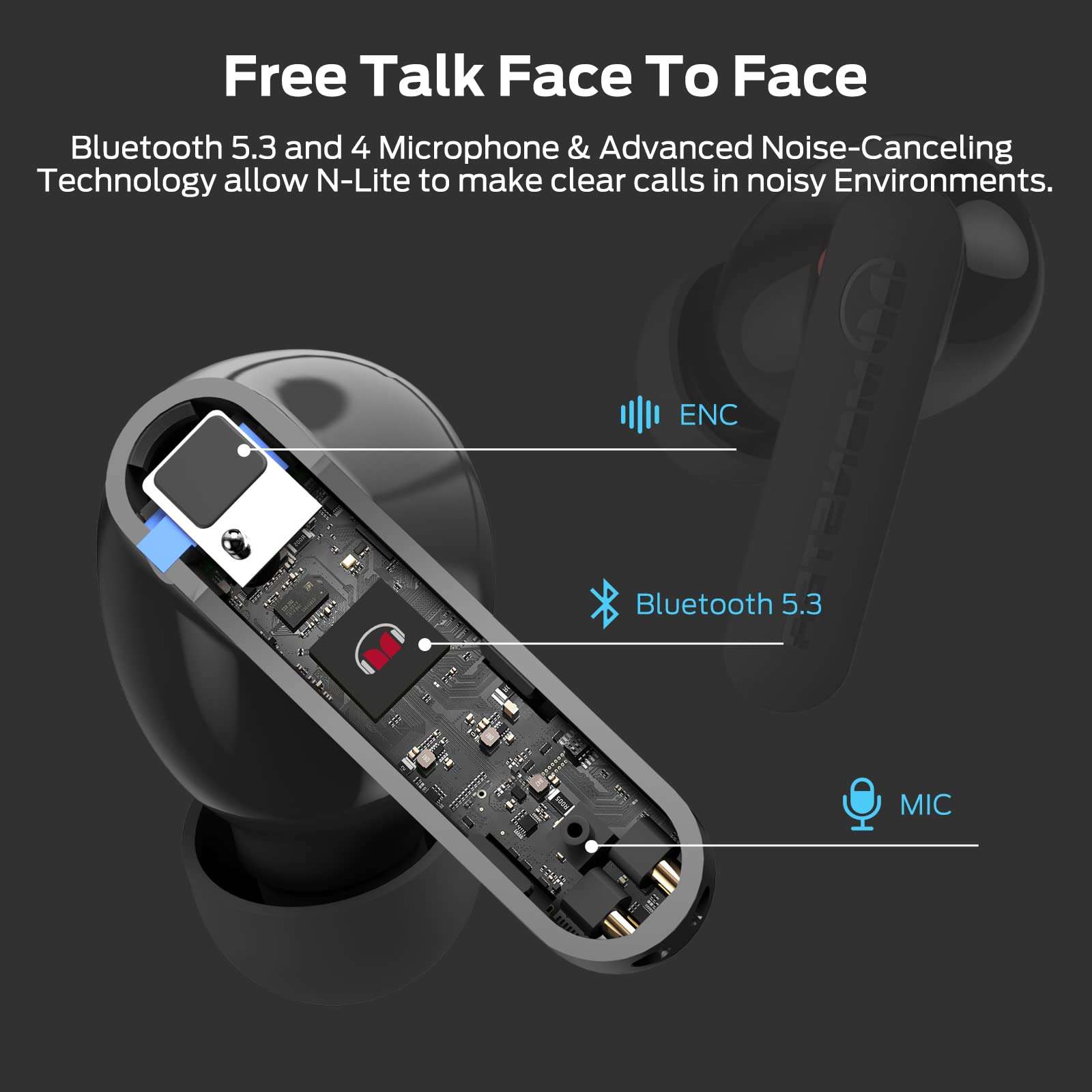 Monster N-Lite Clear Talk Wireless Earbuds Bluetooth 5.3 Headphones with CVC 8.0 Noise Reduction, IPX8 Waterproof, 60H Playtime, Fast Charging for Sport, Ash black, MH22107 3