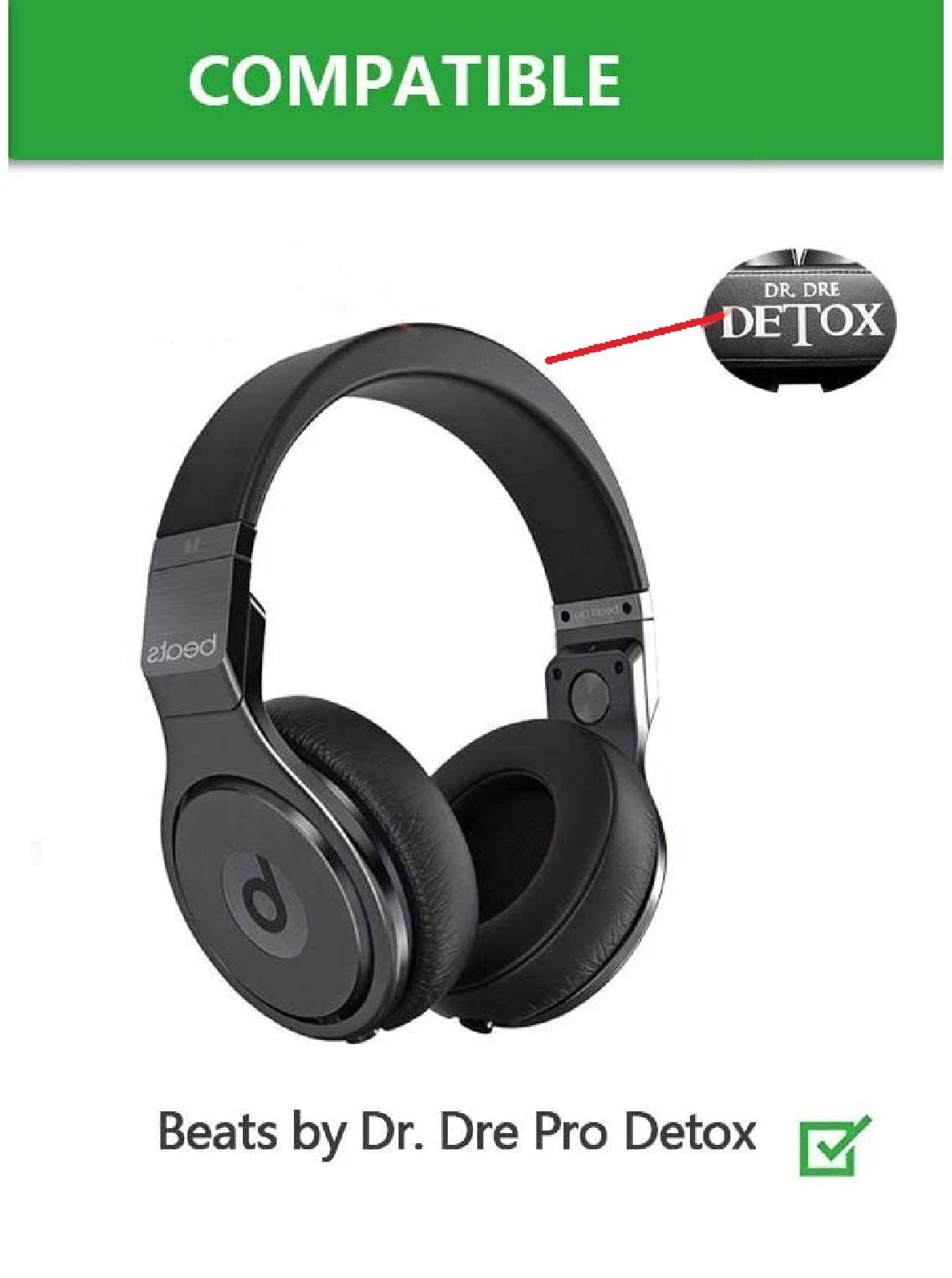 VEKEFF Pro Replacement Earpads Cushions for Beats by Dr.Dre PRO/Detox Headphones (Black) 5